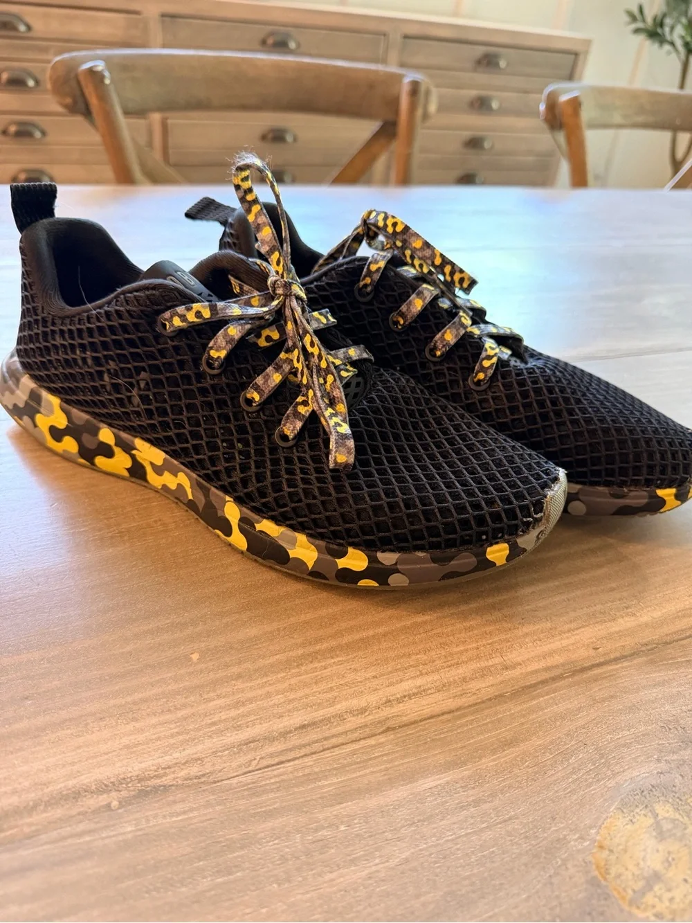 NOBULL Black Athletic Sneakers with Yellow Camo Sole and Laces